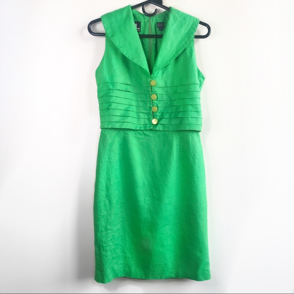 Vintage YL By Yair Green Linen Collared Dress